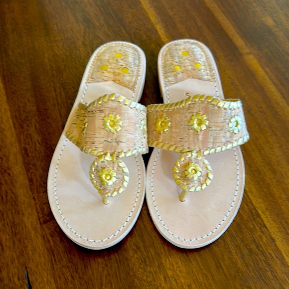 Jack Rogers Shoes - Jack Rogers Cream and Yellow Sandals with Gold Embellishments
